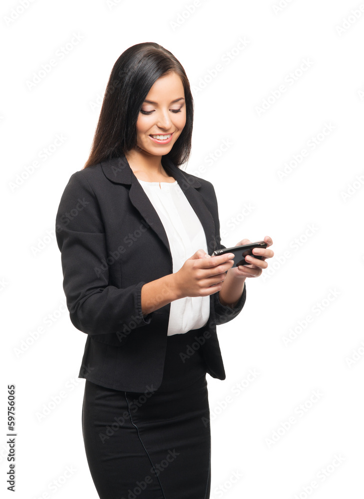 A successful and beautiful businesswoman with a mobile phone A successful and beautiful businesswoman with a mobile phone