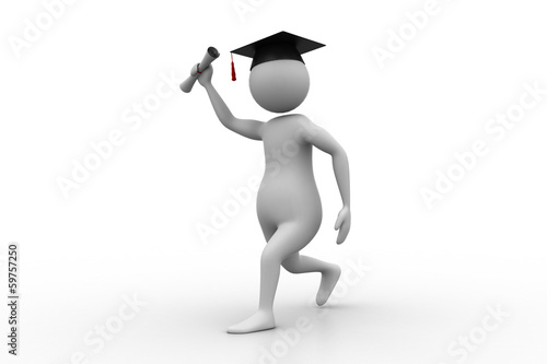 3D Man holding graduation diploma