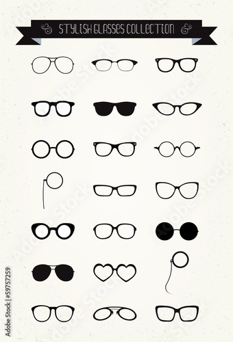 Hipster Retro Vintage Glasses Icon Set, Illustartion, Black