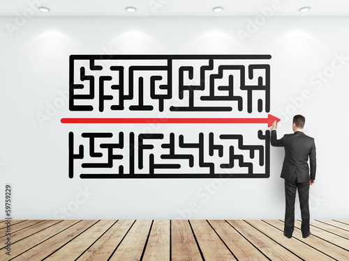 Canvas Print businessman drawing maze