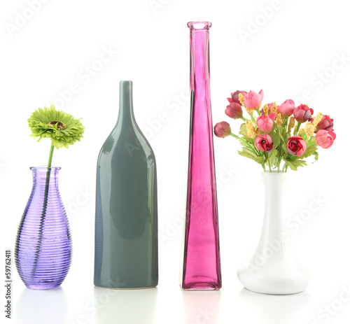 Different decorative vases isolated on white