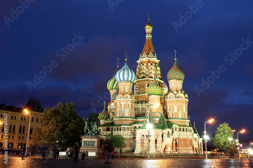 Night view of Intercession Cathedral St. Basil's on Red square,