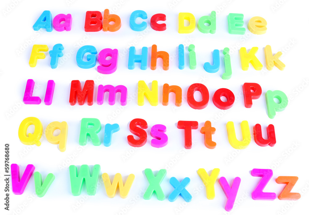 Colorful magnetic letters isolated on white Colorful magnetic letters isolated on white