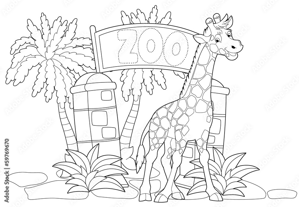 Naklejka Kolorowanki - zoo - ilustracja dla dzieci