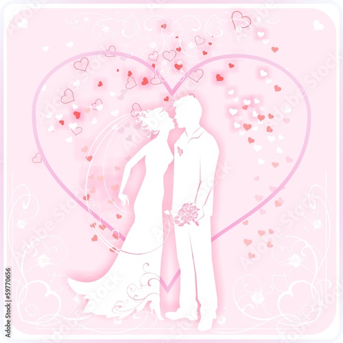 Wedding card with silhouette of bride and groom