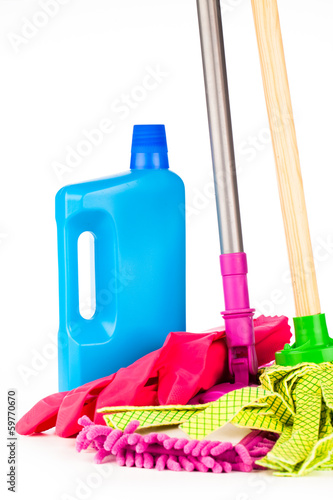 cleaning equipment isolated on white