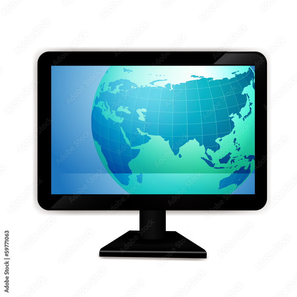 Computer monitor with world map Computer monitor with world map