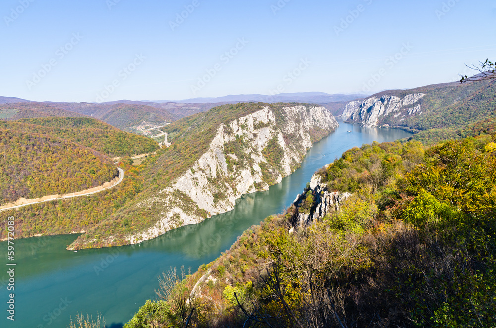 2000 feet of vertical cliffs over Danube river at Djerdap gorge