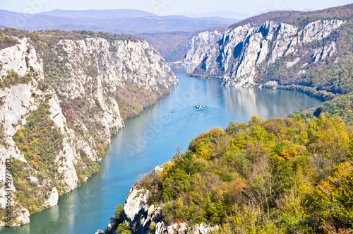 2000 feet of vertical cliffs over Danube river at Djerdap gorge