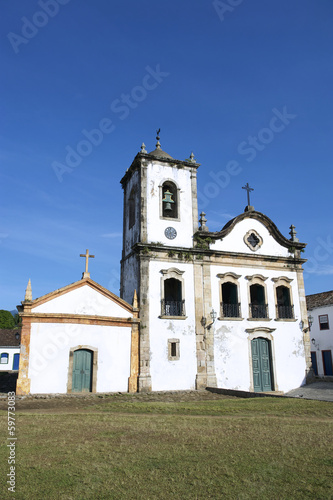 Typical White Colonial Capela de Santa Rita Church Paraty Brazil