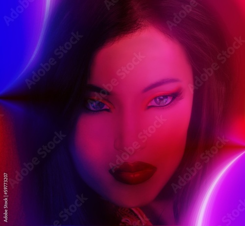 Woman in red, abstract face close up