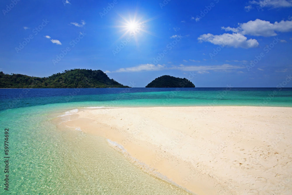 Summer beach and crystal sea against sumbeam Summer beach and crystal sea against sumbeam