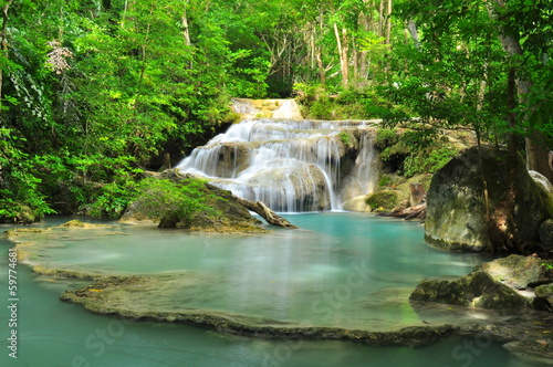 Fototapeta Naklejka Na Ścianę i Meble -  Green Waterfall in Tropical Rainforest