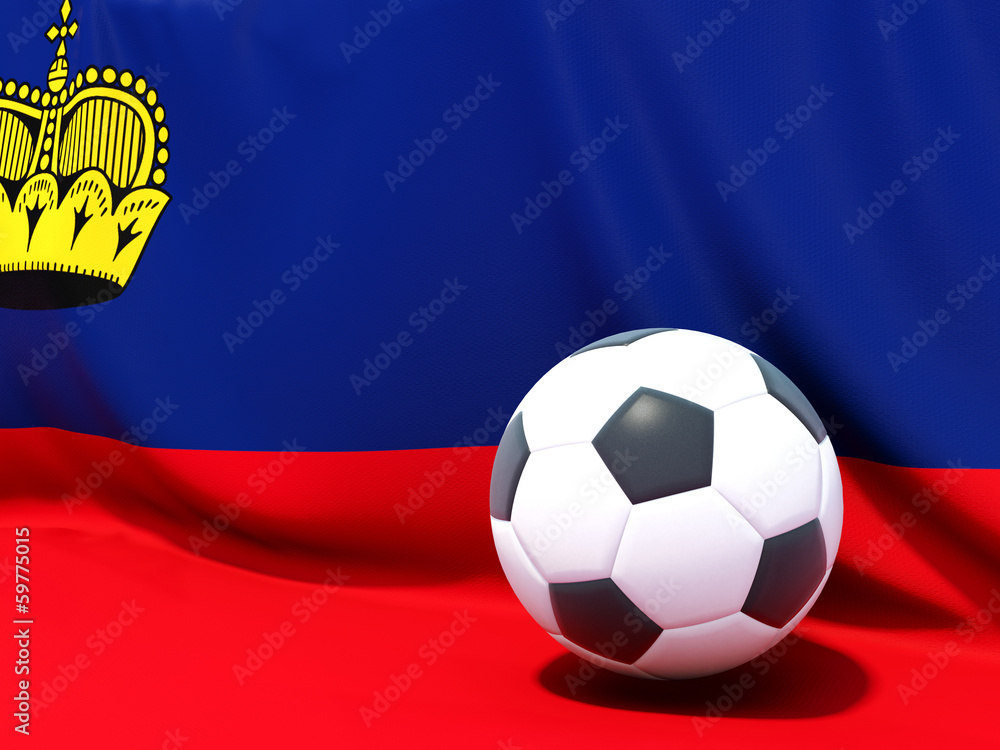 Naklejka premium Flag of liechtenstein with football in front of it