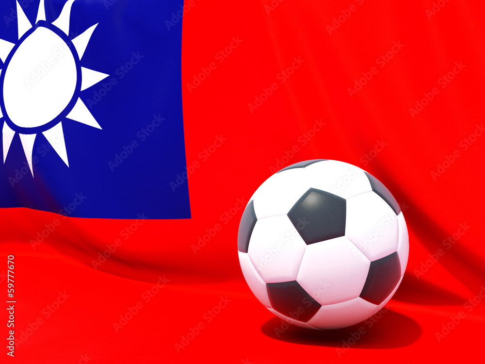 Naklejka premium Flag of republic of china with football in front of it