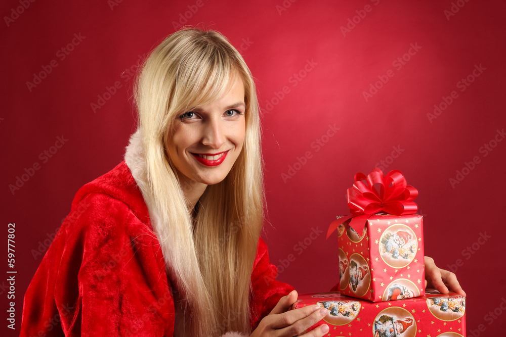 beautiful woman with christmas present beautiful woman with christmas present