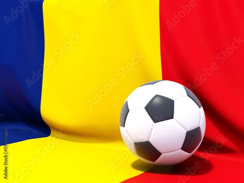 Flag of romania with football in front of it