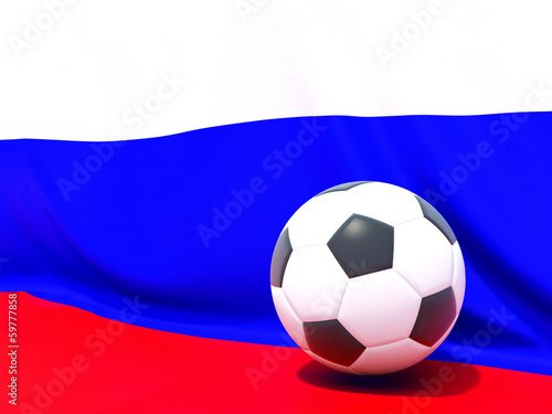 Flag of russia with football in front of it