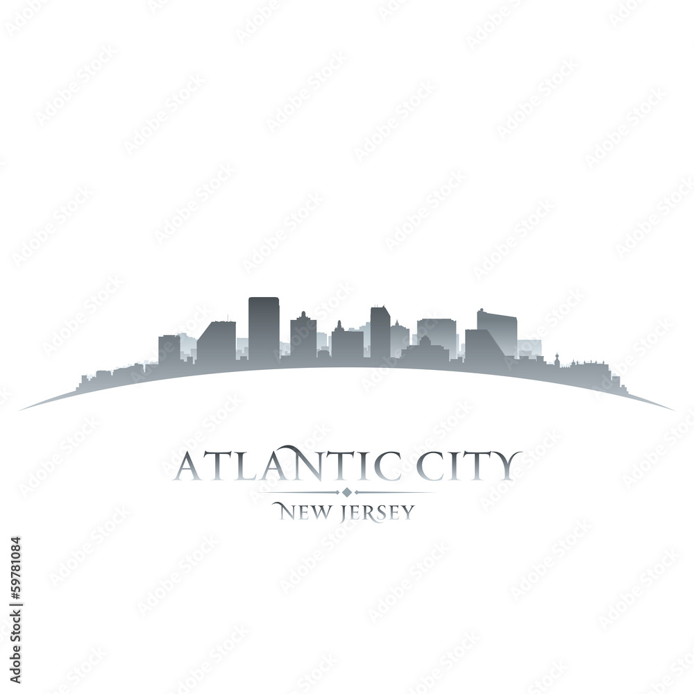 Atlantic city New Jersey skyline silhouette white background