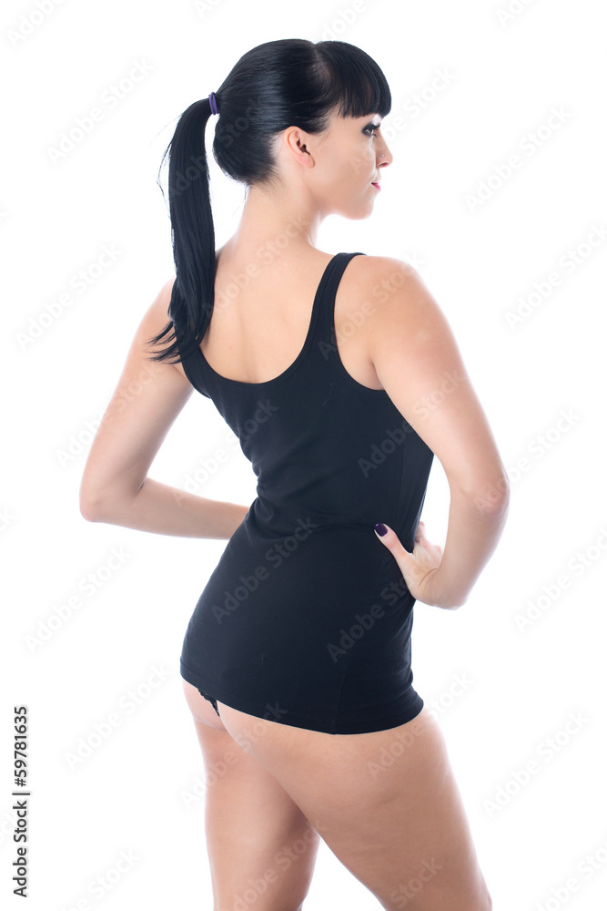 Young Woman Posing in a Black Vest Top Young Woman Posing in a Black Vest Top