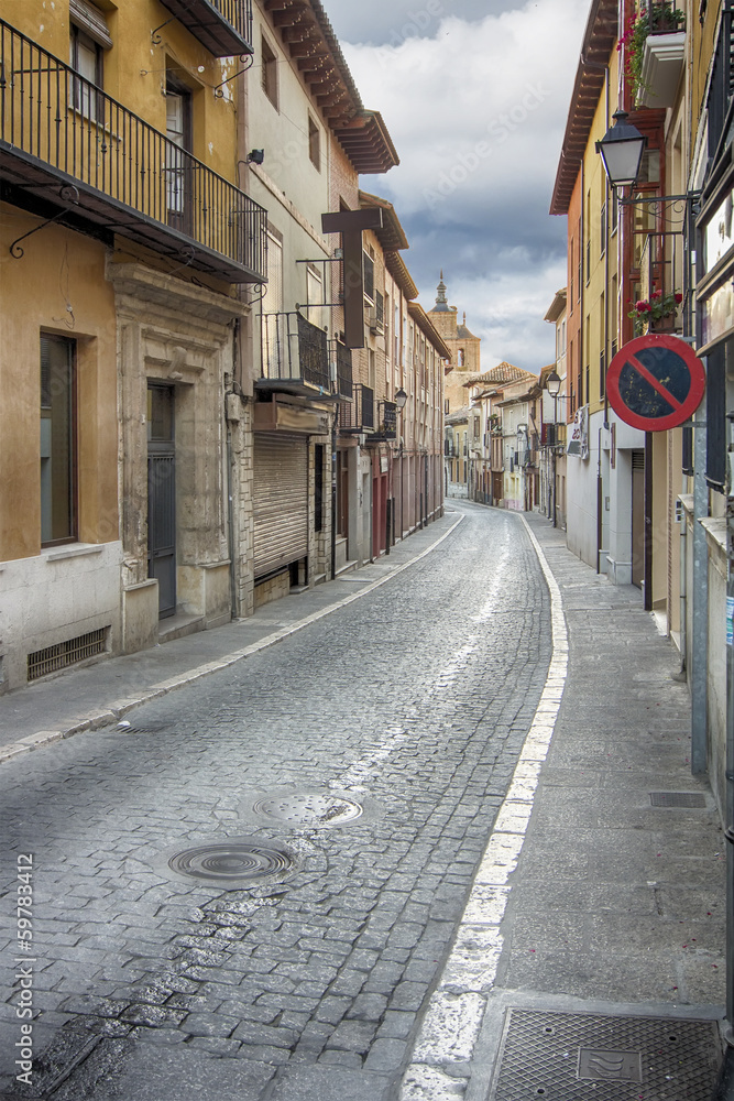 narrow and typical street of the town of Tordesillas, Spain