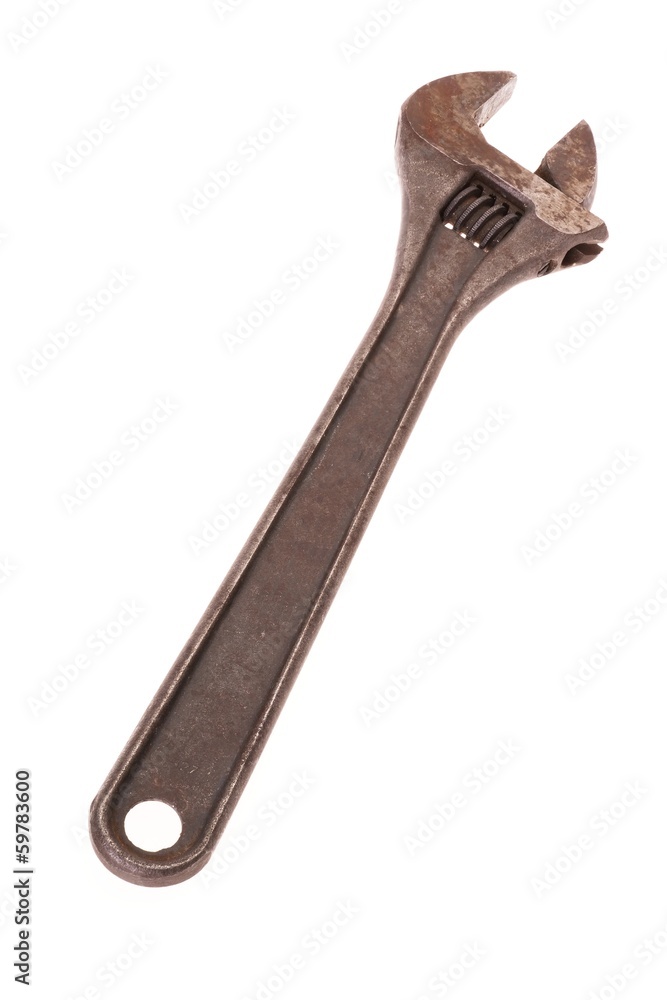 Old and rusty wrench isolated on white Old and rusty wrench isolated on white