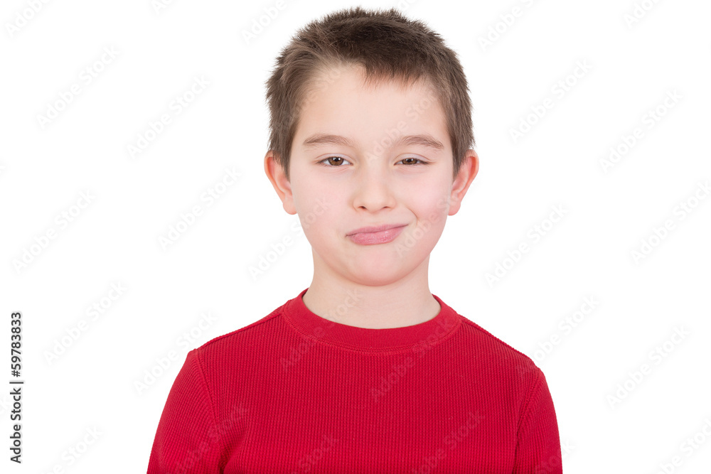 Skeptical young boy with a disbelieving expression Skeptical young boy with a disbelieving expression
