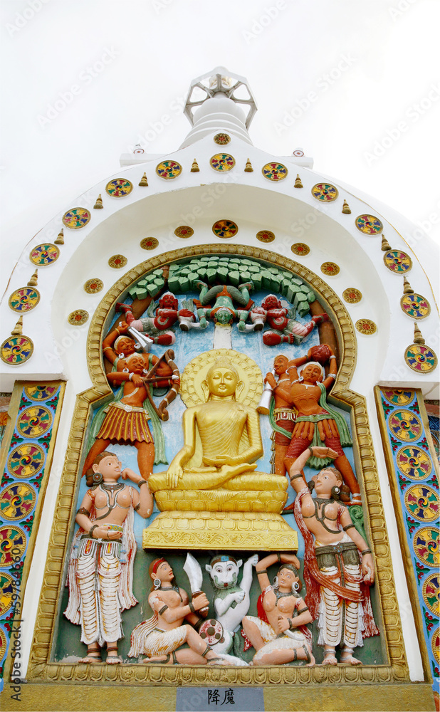 Beautiful mural and sculpture details at Shanti stupa