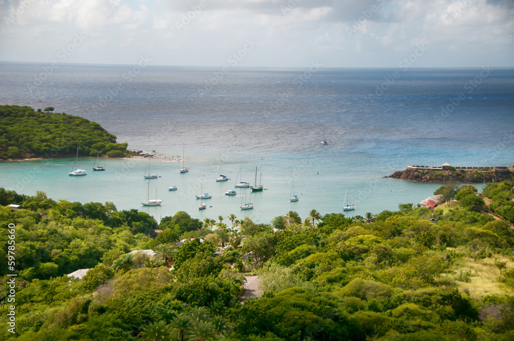 Falmouth bay - View from Dow Hill, Antigua, Caribbean