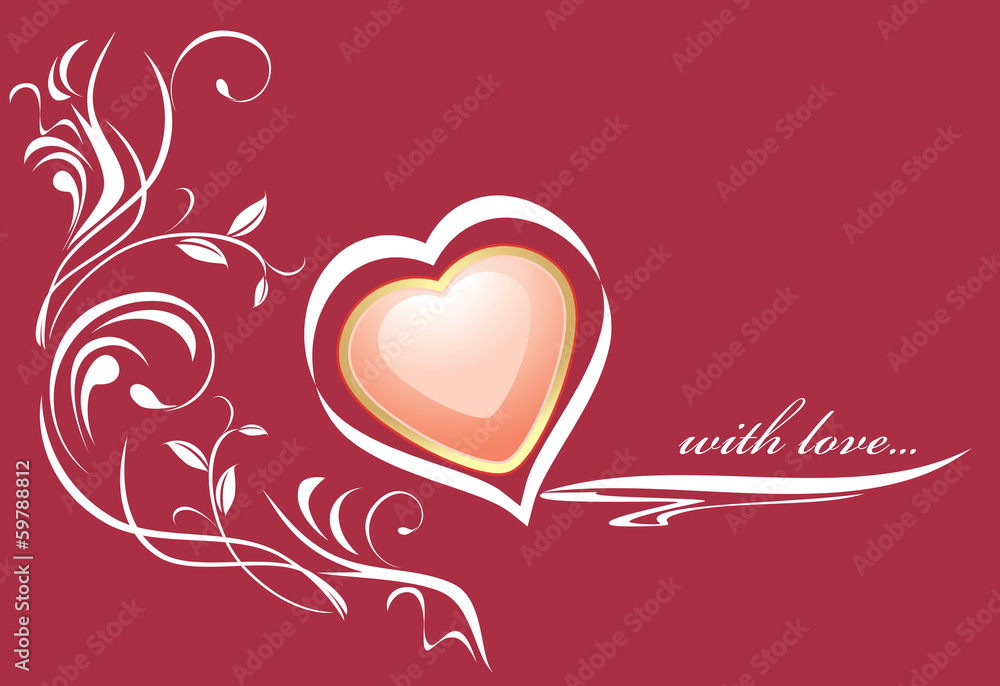 Stylish pink heart on the dark red background