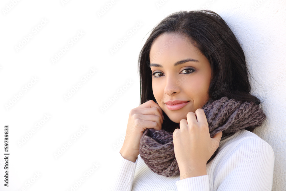 Facial of a sexy woman smooth face in winter Facial of a sexy woman smooth face in winter