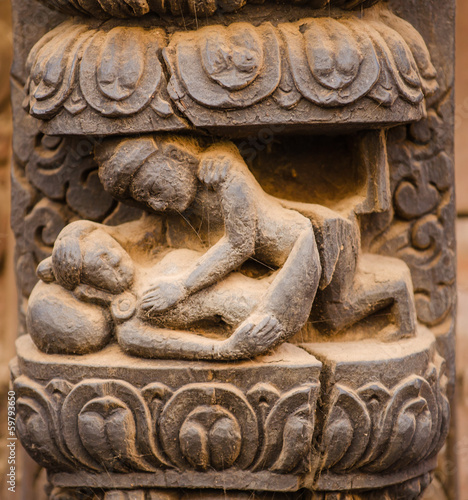 Принти на полотні Hindu  wooden carving, Kama Sutra
