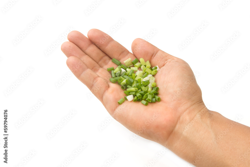 chopped green onions in hand chopped green onions in hand