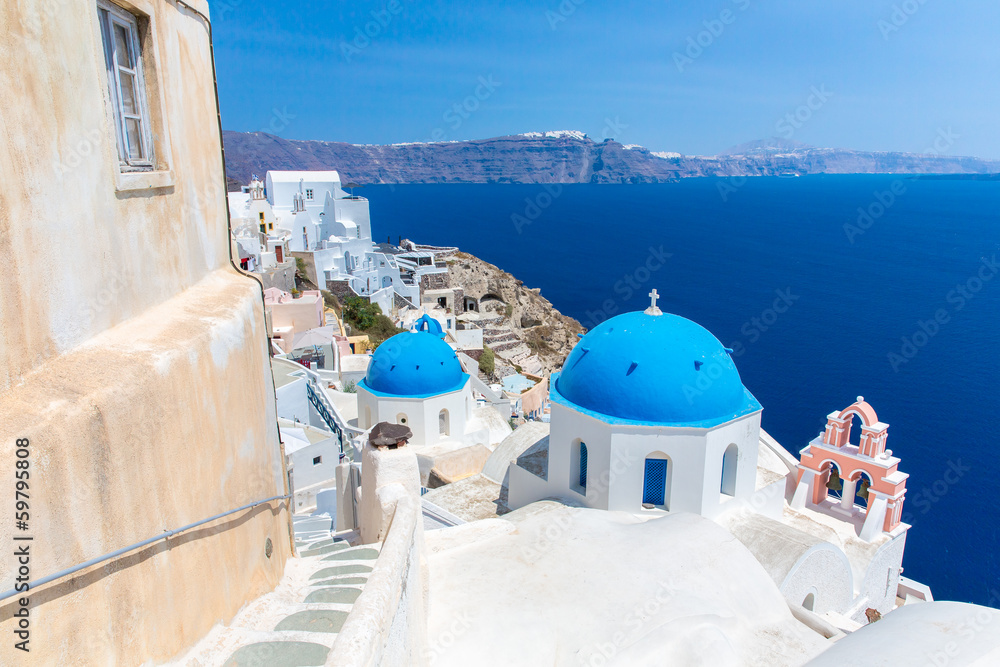 Fototapeta premium The most famous church on Santorini Island,Crete, Greece