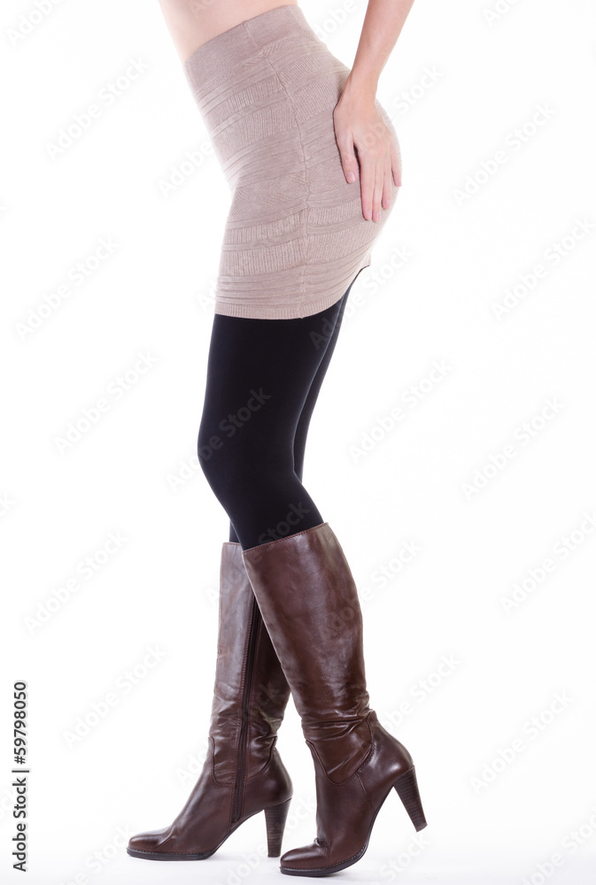 Sexy brown leather high heel stiletto boots Stock Photo | Adobe Stock