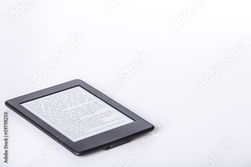 black ebook reader or tablet on white background