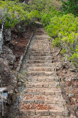 Mountain trail path near Pico do Arieiro on Madeira island