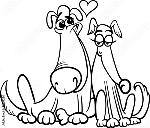 dogs in love cartoon coloring page