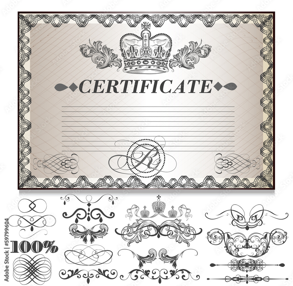 Gift certificate set  with decorative calligraphic elements for