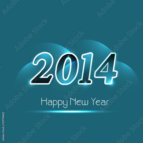 Beautiful text happy new year 2014 shiny blue colorful backgroun