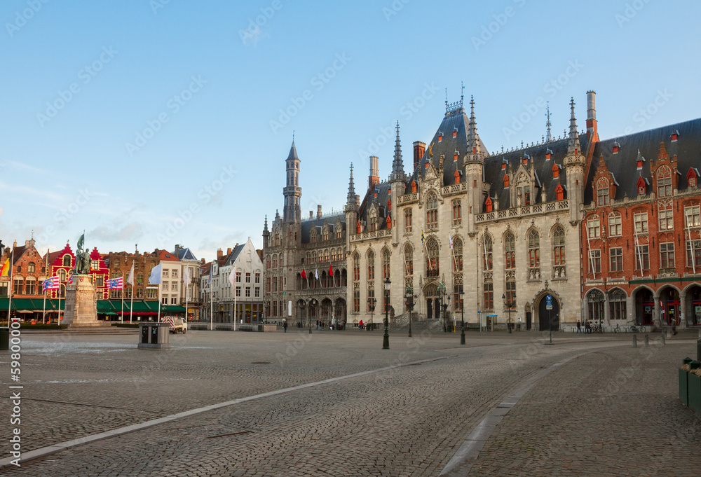 Market Square with city hall, Bruges