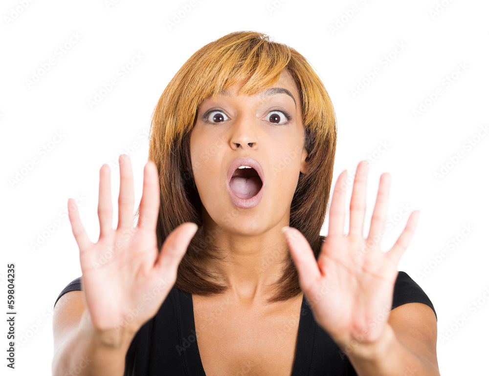 Shocked, stressed, scared, young woman Shocked, stressed, scared, young woman