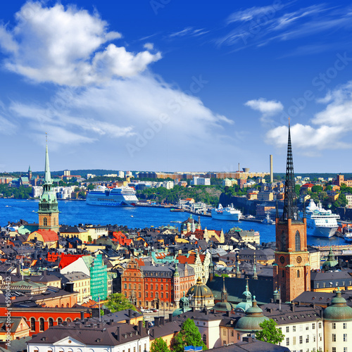 Scenic panorama of the Old Town (Gamla Stan) in Stockholm, Swed