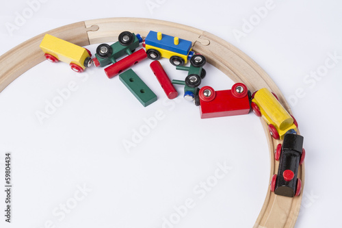 Foto crashed wooden toy train