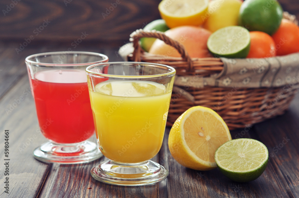 Fototapeta premium Citrus juice and fruits