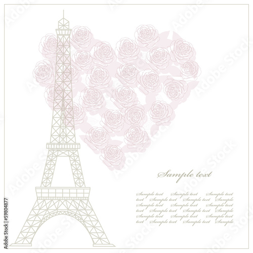 Romantic card with eiffel tower and heart.