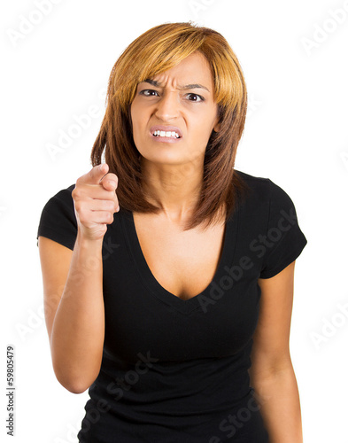 Obraz na plátně woman pointing at someone as if to say you did it wrong