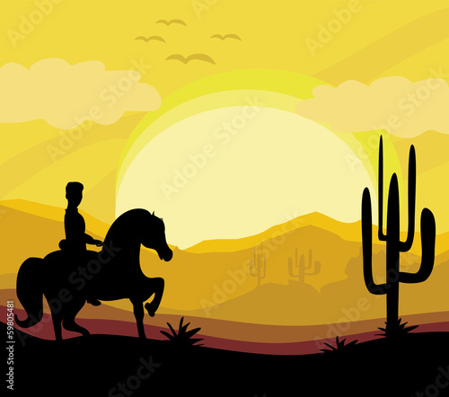 silhouette of a man ride a horse during sunset