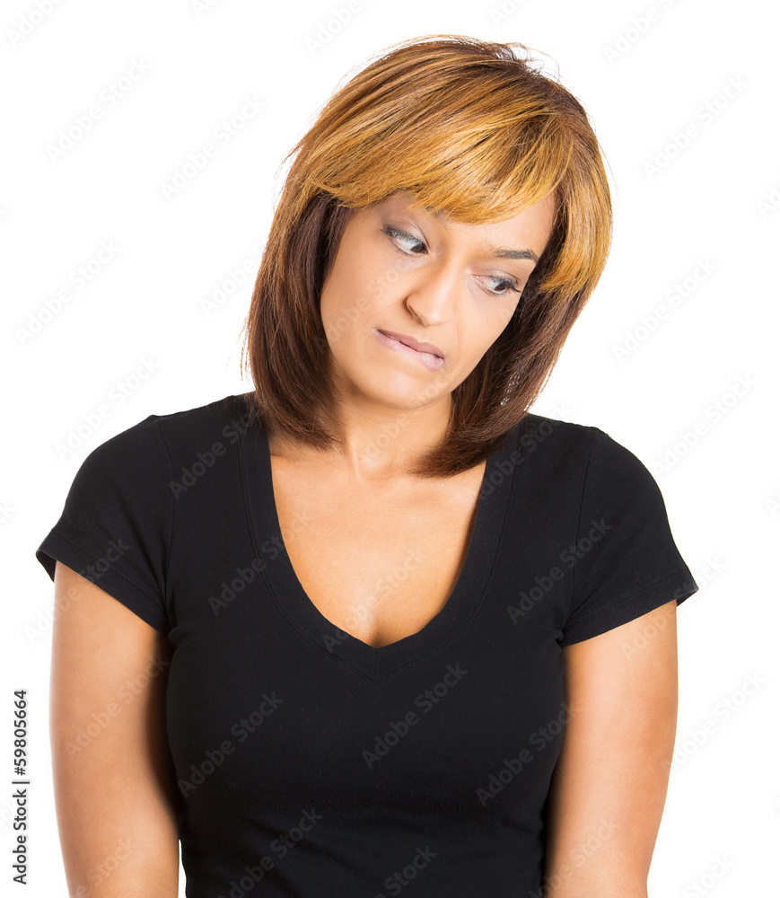 Young woman feels guilty and sorry for situation Young woman feels guilty and sorry for situation
