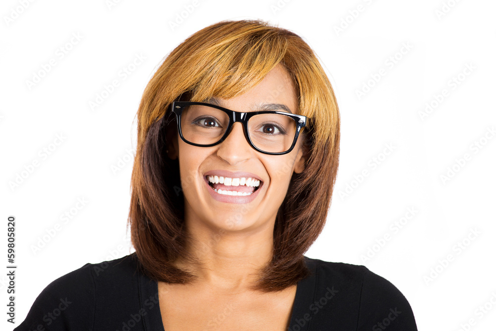 Obraz premium Happy young woman with glasses smiling laughing 